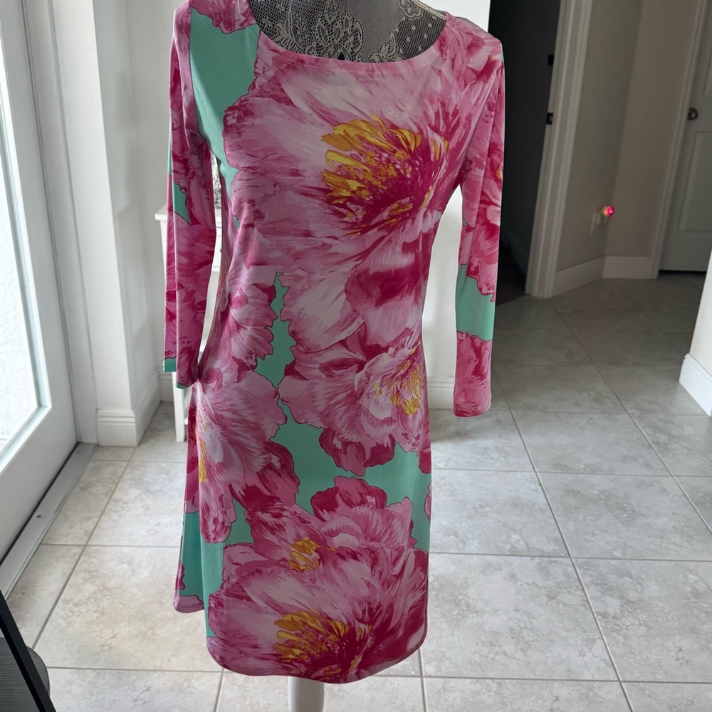 Jean Pierre Pink and Orange Sheath Dress Long Sleeve Bateau